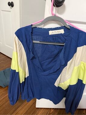 We The Free Navy Blue Colorblock Tunic with Yellow and Cream Panels